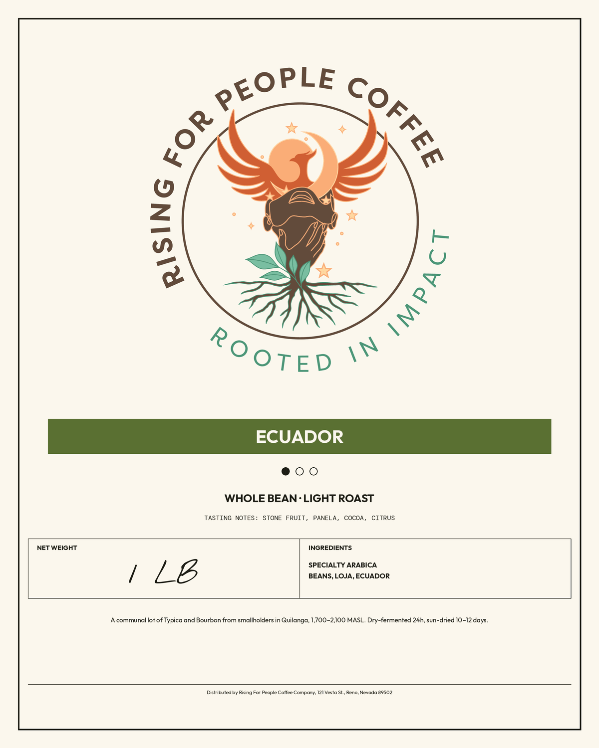Ecuador Ecuador El Sauce — Rising For People Coffee, Reno NV — image 2