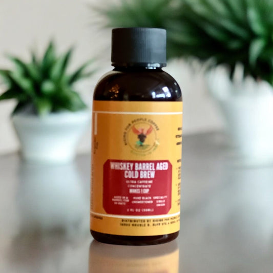 2oz Travel Whiskey barrel cold brew concentrate coffee — light roast — Rising For People Coffee, Reno NV