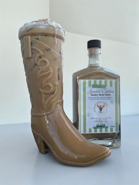 750ml Honey Bear Latte w/ 30oz Cowboy Boot Mug · Rising For People Coffee Co., Reno NV