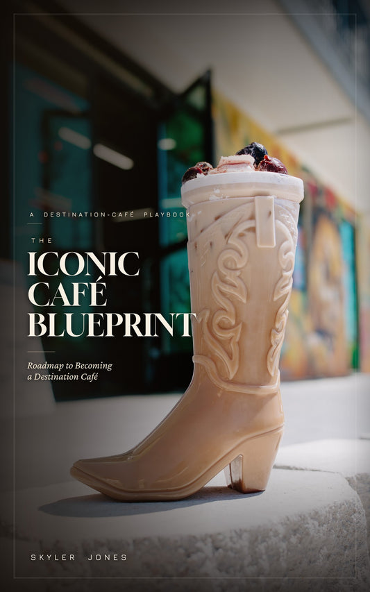 The Iconic Café Blueprint book by Skyler Jones cowboy-boot latte cover