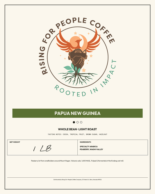 Papua New Guinea Coffee Roast — medium roast — Rising For People Coffee, Reno NV — image 2