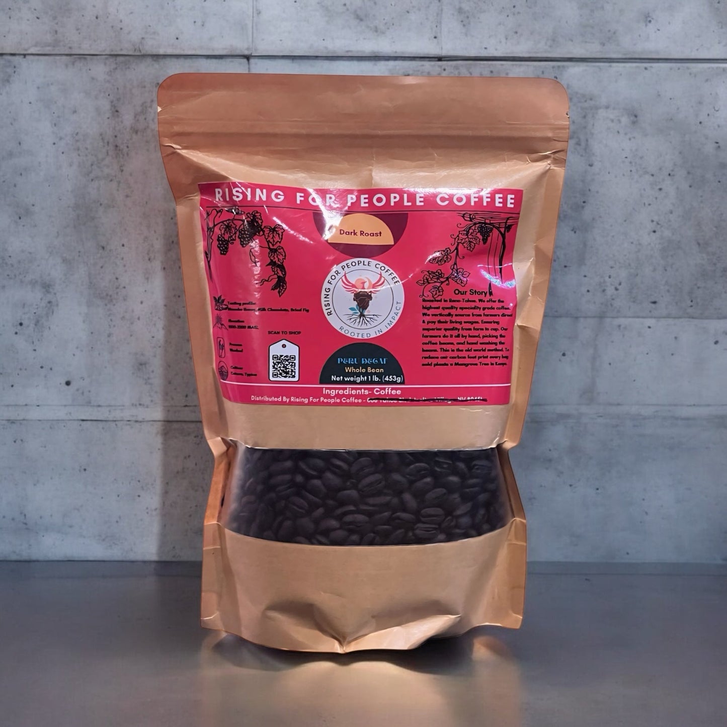 Peru Decaf — decaf medium-dark roast — Rising For People Coffee, Reno NV — image 3